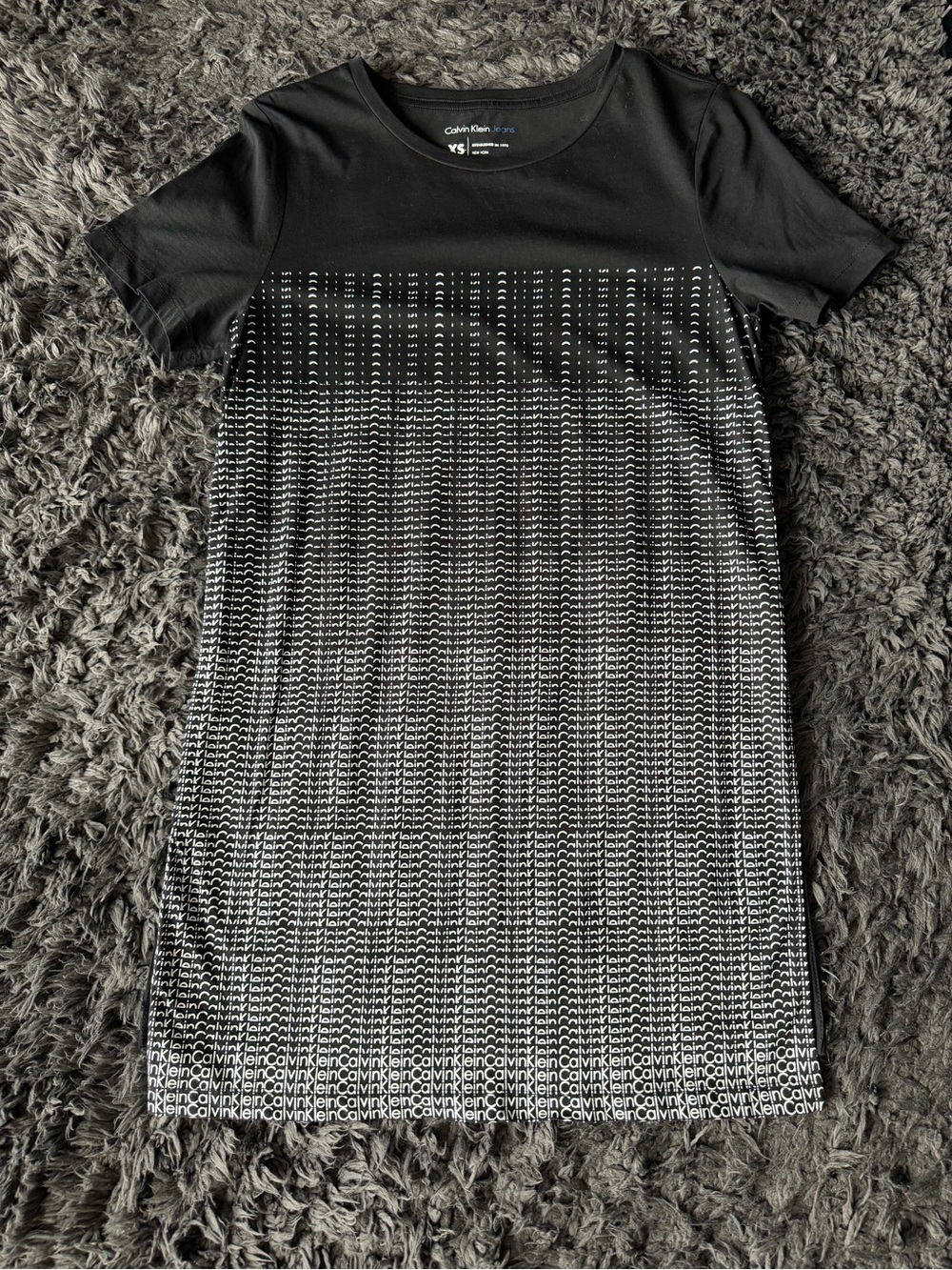 Calvin Klein Black Short-Sleeve Logo Pattern Mini Dress